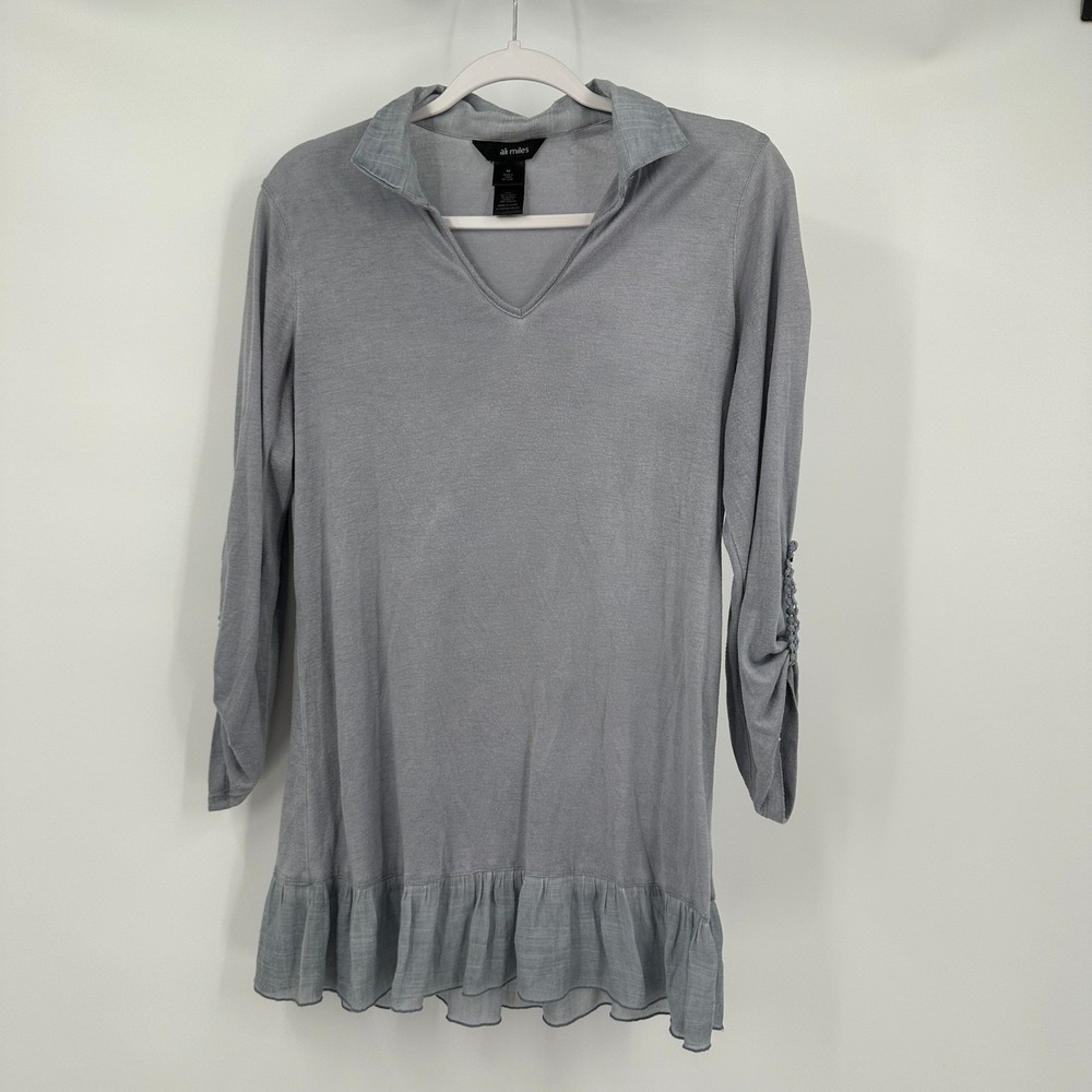 Ali Miles Womens Artsy Lagenlook Top Size M Minimalist Modest Office Ruffle